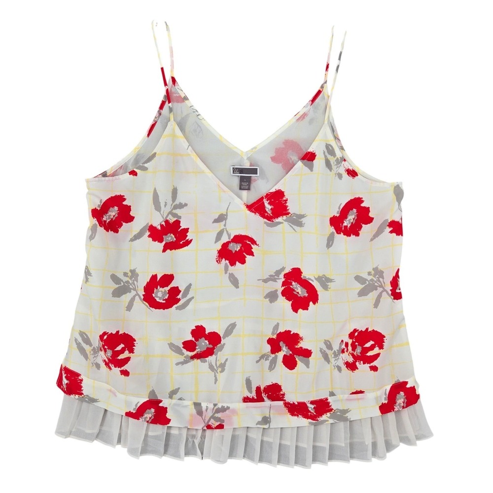 Chelsea28 Large Floral Pleated Ruffle Camisole Womens Red White Romantic Chiffon